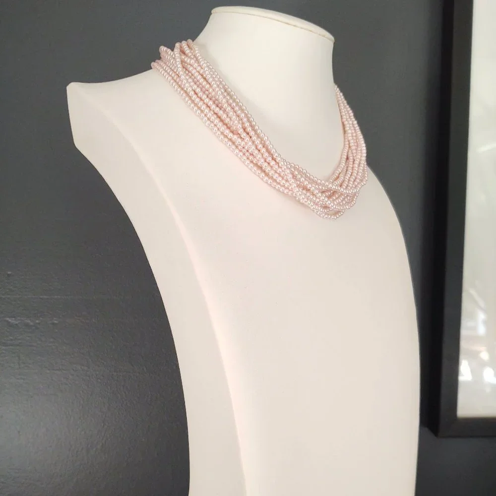 Vintage multi strand pink beaded necklace and bracelet set